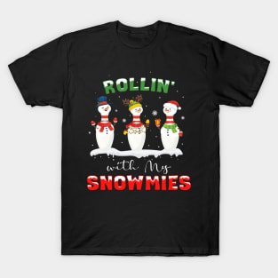 Funny Rollin' With My Snowmies Christmas Bowling Women Kids T-Shirt